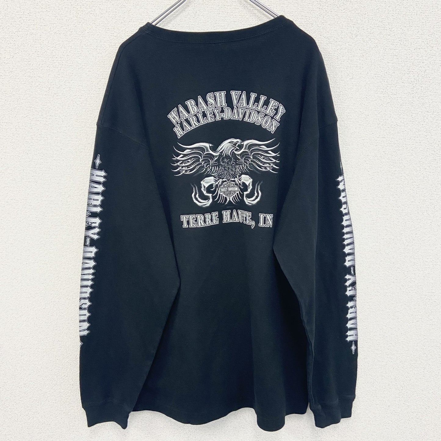 古着 used　HARLEY DAVIDSON　ハーレーダビッドソン　長袖Tシャツ　ドクロ　ファイヤーパターン　黒　ブラック