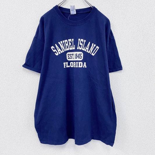 GILDAN　ギルダン　半袖Tシャツ　3連プリント　カレッジタイプ　紺　ネイビー　XLサイズ