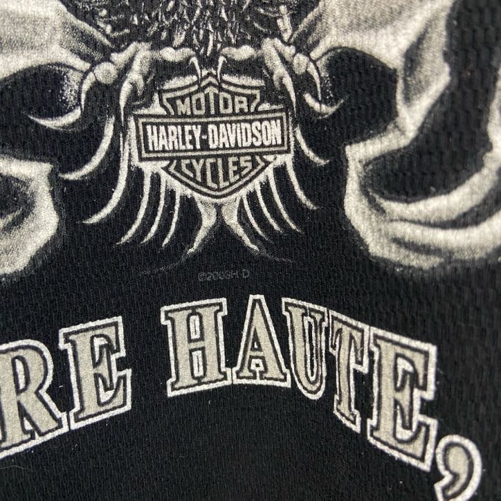 古着 used　HARLEY DAVIDSON　ハーレーダビッドソン　長袖Tシャツ　ドクロ　ファイヤーパターン　黒　ブラック