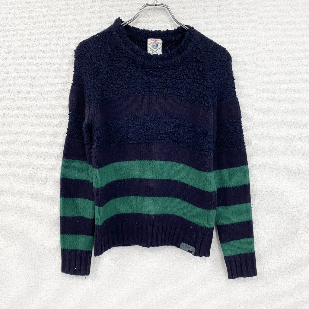 DIESEL　ディーゼル　Tricot&Co　ラムウールニットセーター　ボーダー　紺　ネイビー　Sサイズ　古着