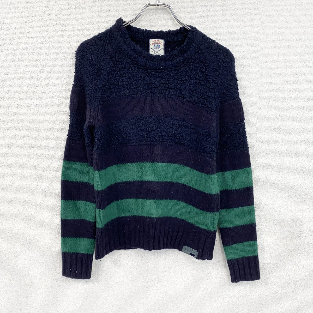 DIESEL　ディーゼル　Tricot&Co　ラムウールニットセーター　ボーダー　紺　ネイビー　Sサイズ　古着