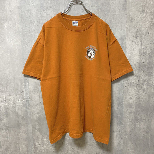 古着 used　GILDAN　ギルダン　半袖ワンポイントTシャツ　オレンジ　バックプリント　クルーネック　ビッグシルエット