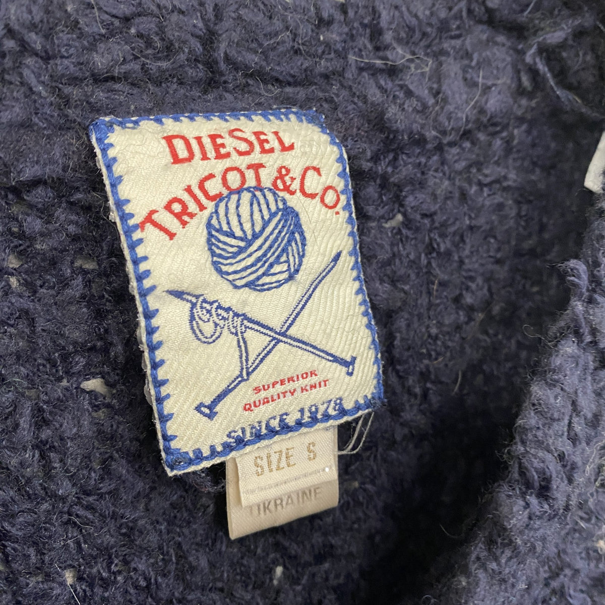 DIESEL　ディーゼル　Tricot&Co　ラムウールニットセーター　ボーダー　紺　ネイビー　Sサイズ　古着