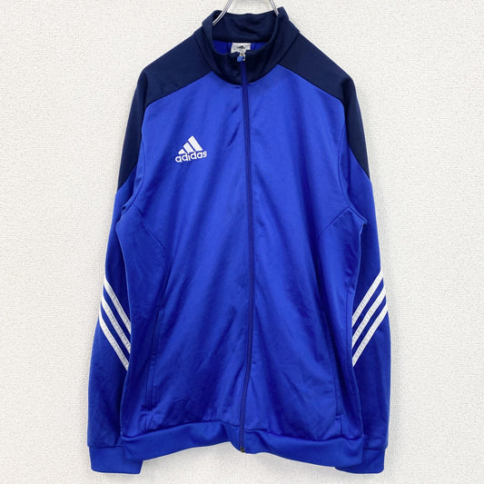 古着 used　adidas　アディダス　長袖トラックジャケット　スリーストライプス　サッカー　ジャージ　ロゴ刺繍　青　Lサイズ