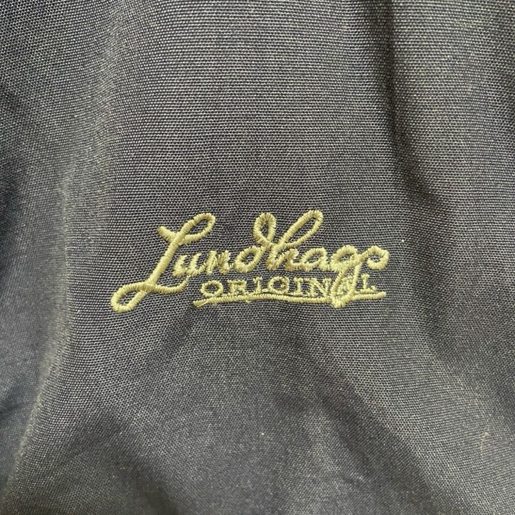 古着 used　Lundhags　長袖ワンポイントロゴ刺繍マウンテンパーカー　ワイヤー入りフード　ネイビー　秋冬服　Lサイズ