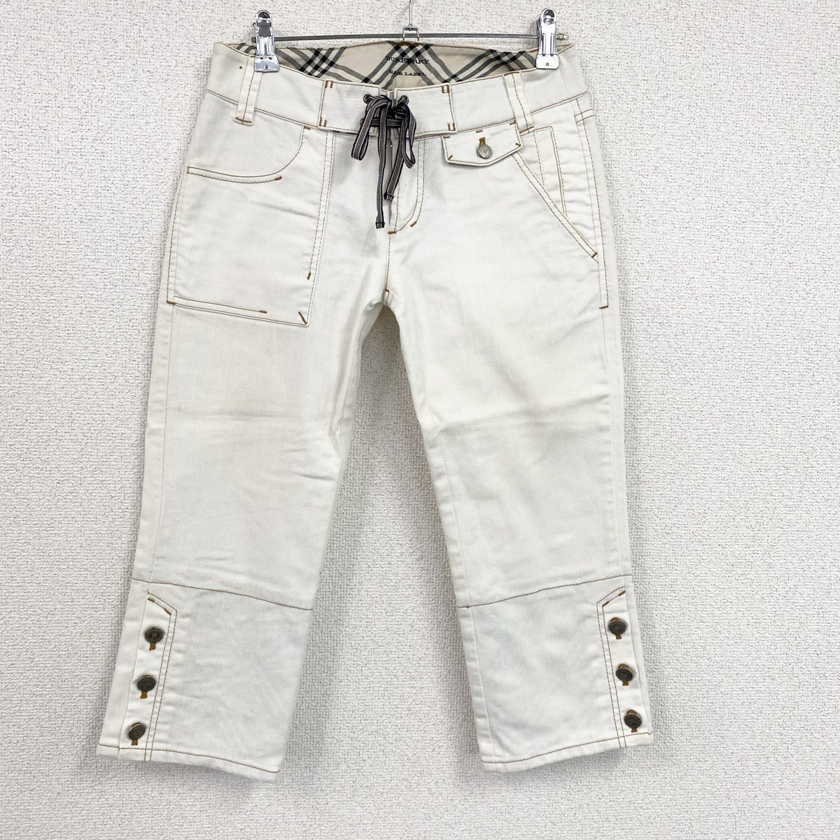 BURBERRY BLUE LABEL　バーバリーブルーレーベル　七分袖デニムパンツ　ノバチェック　白　ホワイト　24サイズ　古着