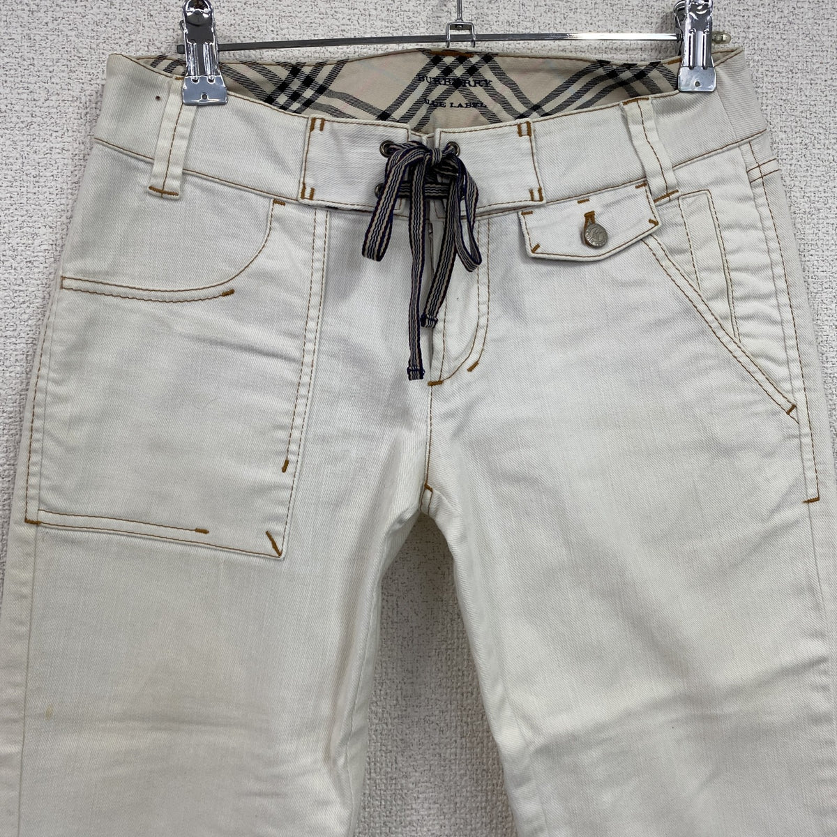 BURBERRY BLUE LABEL　バーバリーブルーレーベル　七分袖デニムパンツ　ノバチェック　白　ホワイト　24サイズ　古着