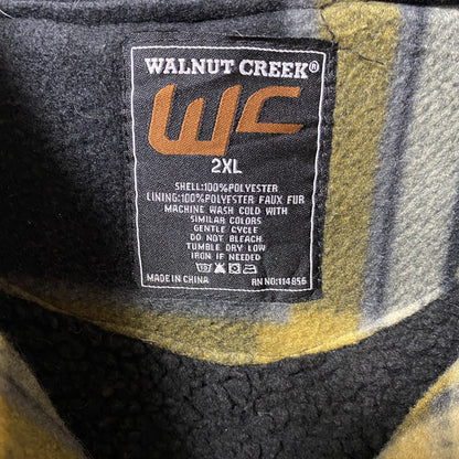 古着 used　WALNUT CREEK　長袖フリースジャケット　フード付き裏ボアジャケット　黄色 チェック　2XLサイズ