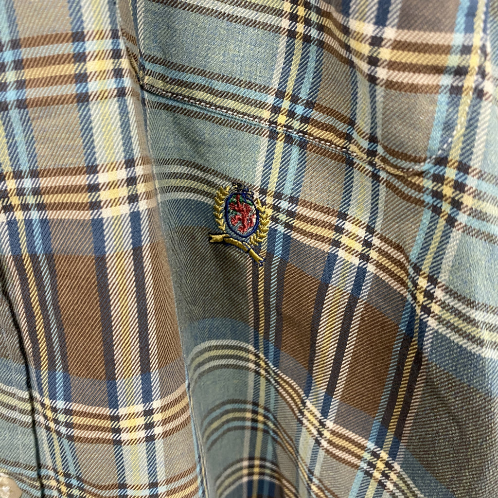 TOMMY HILFIGER　トミーヒルフィガー　長袖ボタンダウンシャツ　チェック柄　マルチカラー　緑　グリーン　Mサイズ メンズ コットン 古着