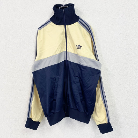 古着 used　70s　adidas　アディダス　長袖トラックジャケット　フルジップジャージ　黄色　ネイビー　グレー　186サイズ