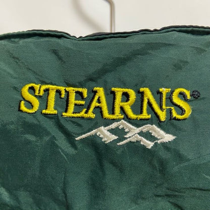 古着 used　STEARNS　長袖ワンポイント刺繍ナイロンジャケット　フード収納　黒　緑　バイカラー　秋冬服　Lサイズ