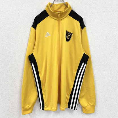 古着 used　adidas　アディダス　長袖ワンポイント刺繍ジャージ　フルジップトラックジャケット　サッカー　黄色　XLサイズ