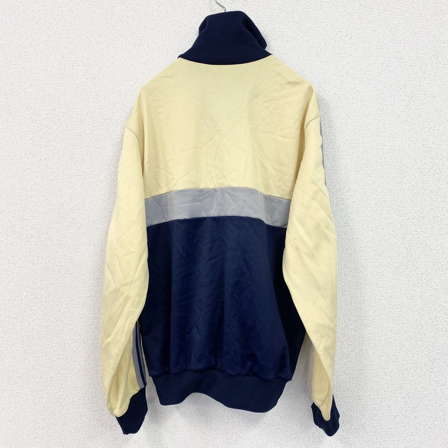 古着 used　70s　adidas　アディダス　長袖トラックジャケット　フルジップジャージ　黄色　ネイビー　グレー　186サイズ