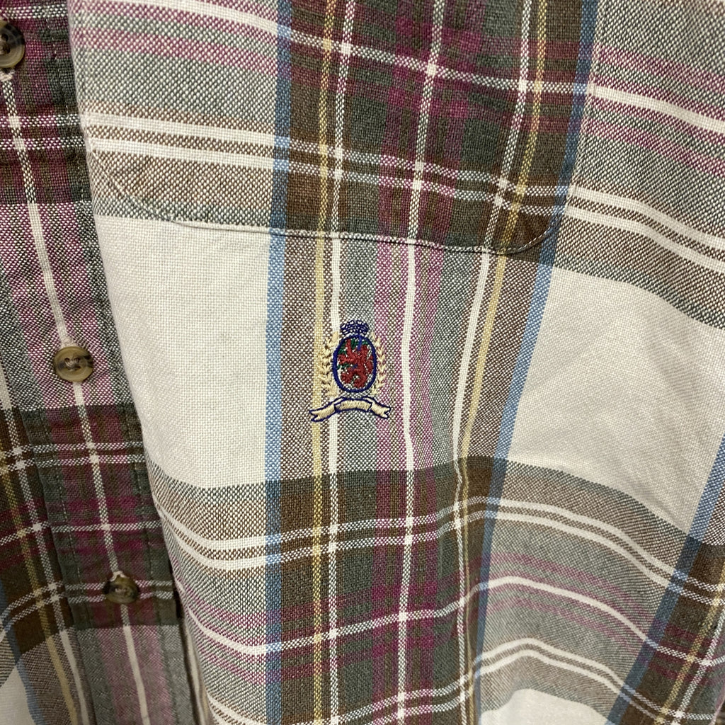 TOMMY HILFIGER　トミーヒルフィガー　長袖ボタンダウンシャツ　チェック柄　マルチカラー　ベージュ　Mサイズ メンズ コットン 古着