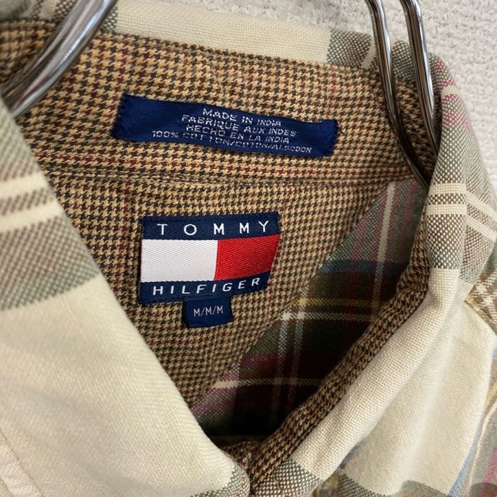TOMMY HILFIGER　トミーヒルフィガー　長袖ボタンダウンシャツ　チェック柄　マルチカラー　ベージュ　Mサイズ メンズ コットン 古着