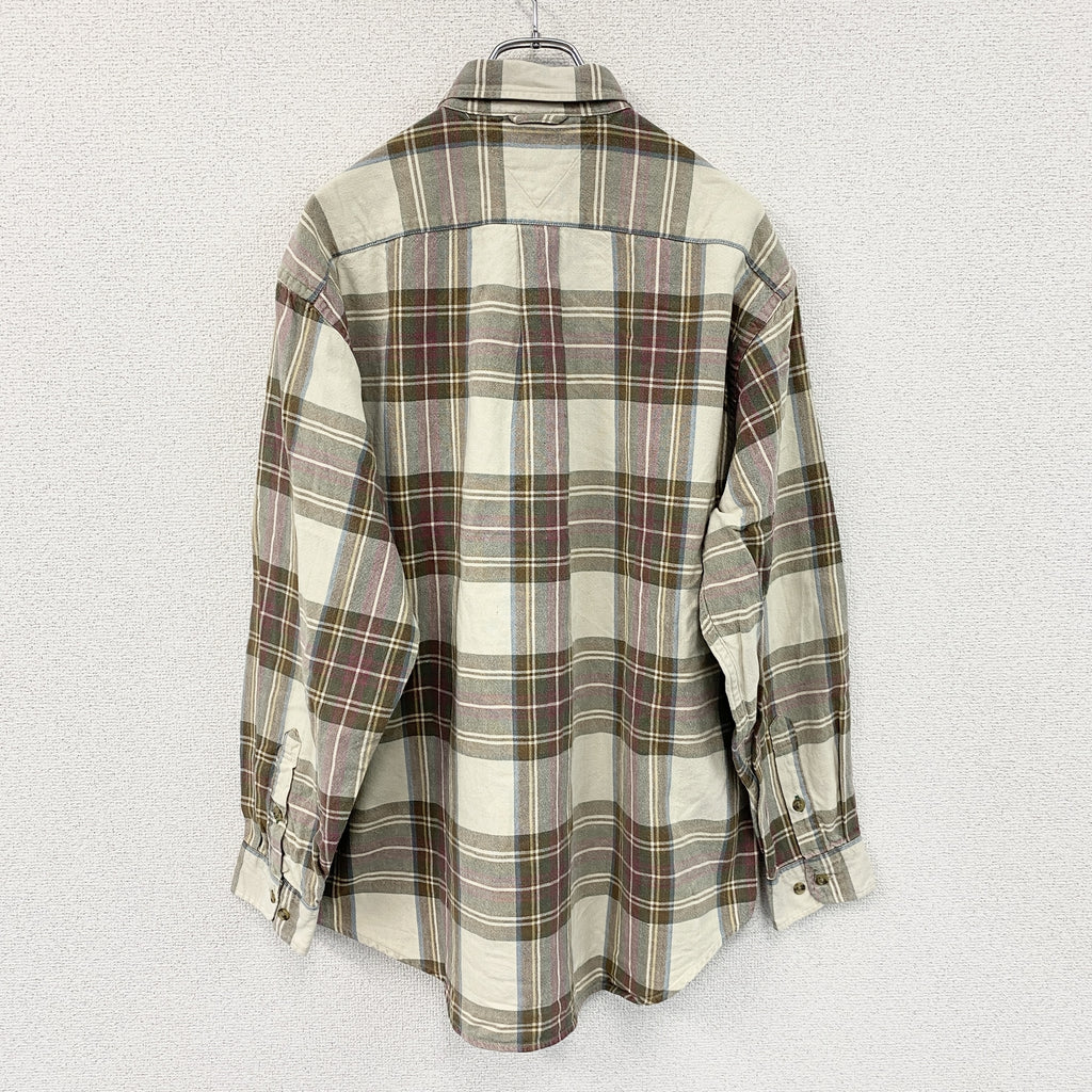 TOMMY HILFIGER　トミーヒルフィガー　長袖ボタンダウンシャツ　チェック柄　マルチカラー　ベージュ　Mサイズ メンズ コットン 古着