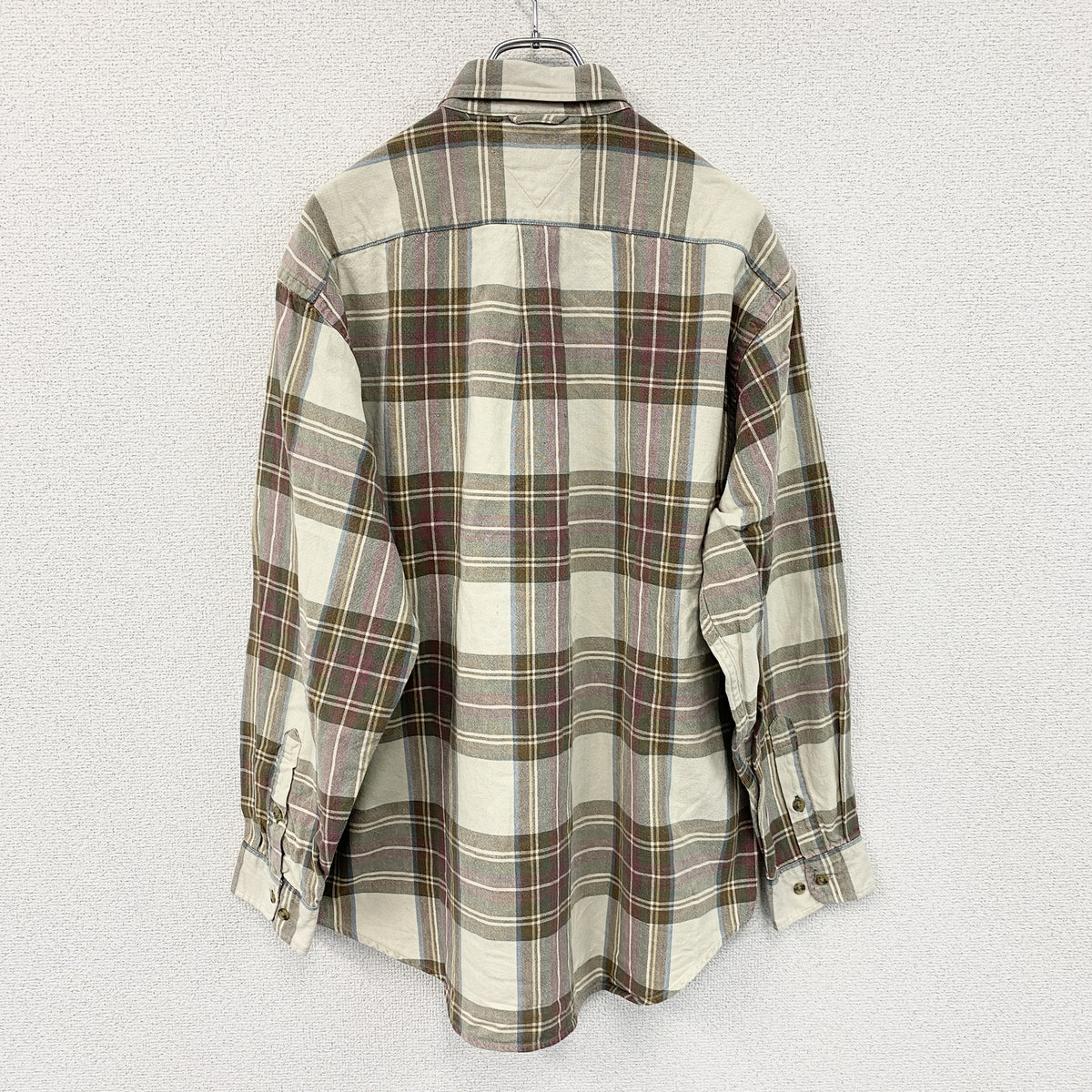 TOMMY HILFIGER　トミーヒルフィガー　長袖ボタンダウンシャツ　チェック柄　マルチカラー　ベージュ　Mサイズ メンズ コットン 古着