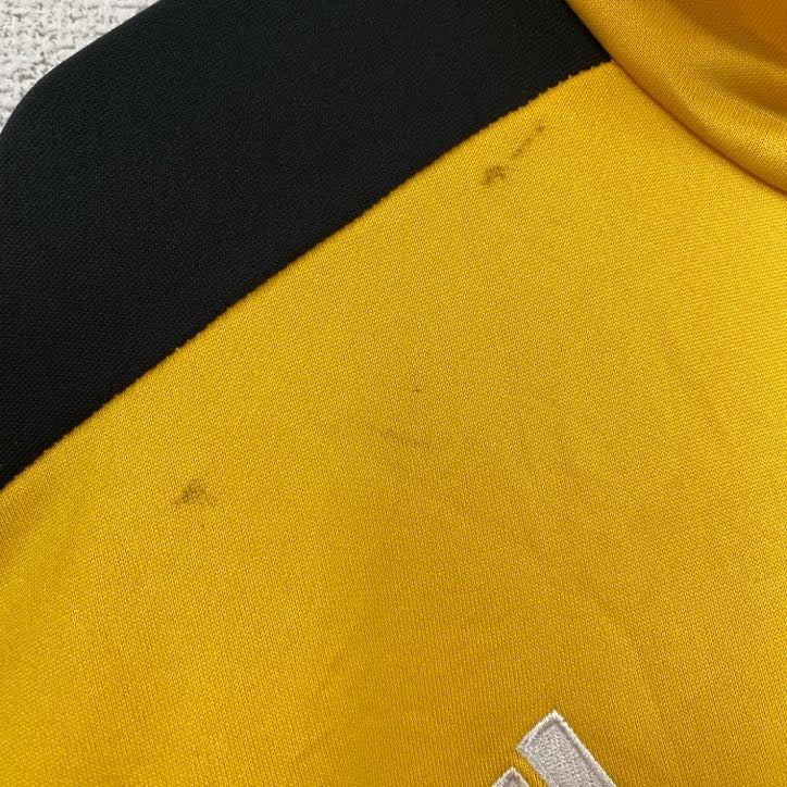 古着 used　adidas　アディダス　長袖ワンポイント刺繍ジャージ　フルジップトラックジャケット　サッカー　黄色　XLサイズ