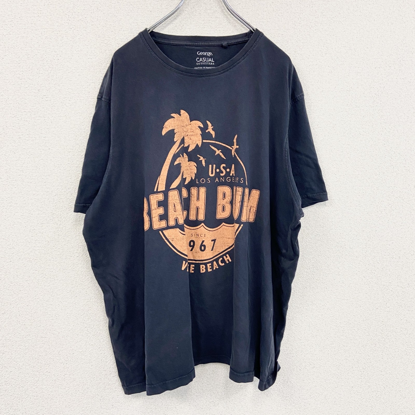 CASUAL　半袖プリントTシャツ　紺　ネイビー　3XLサイズ　古着