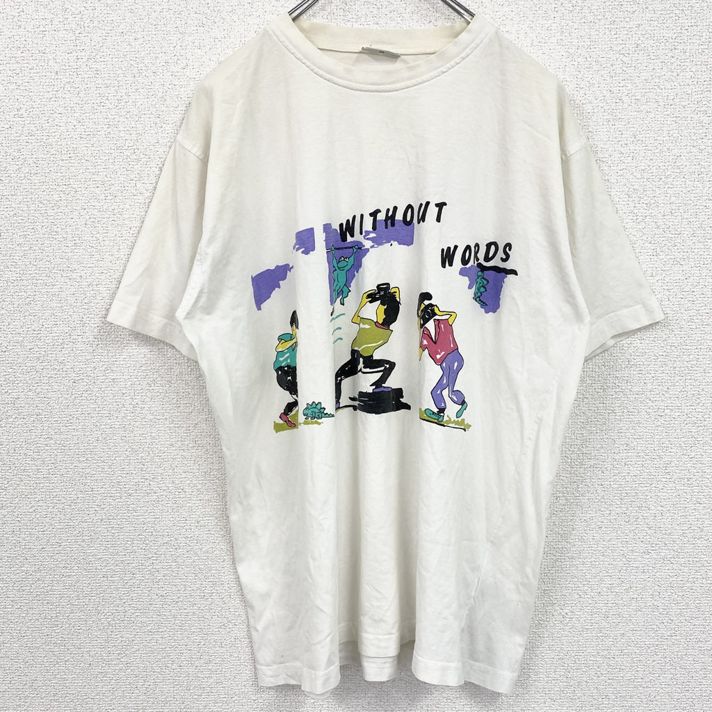 Chillytime　半袖グラフィックプリントTシャツ　イラストデザイン　クルーネック　白　ホワイト　38サイズ　古着