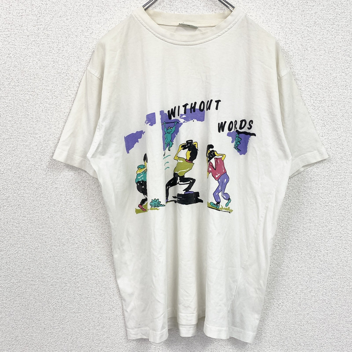 Chillytime　半袖グラフィックプリントTシャツ　イラストデザイン　クルーネック　白　ホワイト　38サイズ　古着