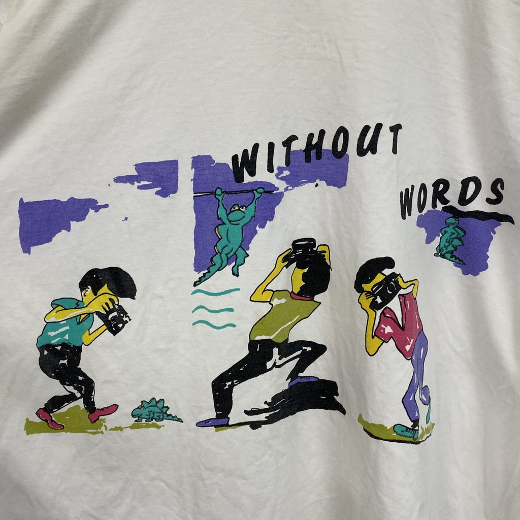 Chillytime　半袖グラフィックプリントTシャツ　イラストデザイン　クルーネック　白　ホワイト　38サイズ　古着