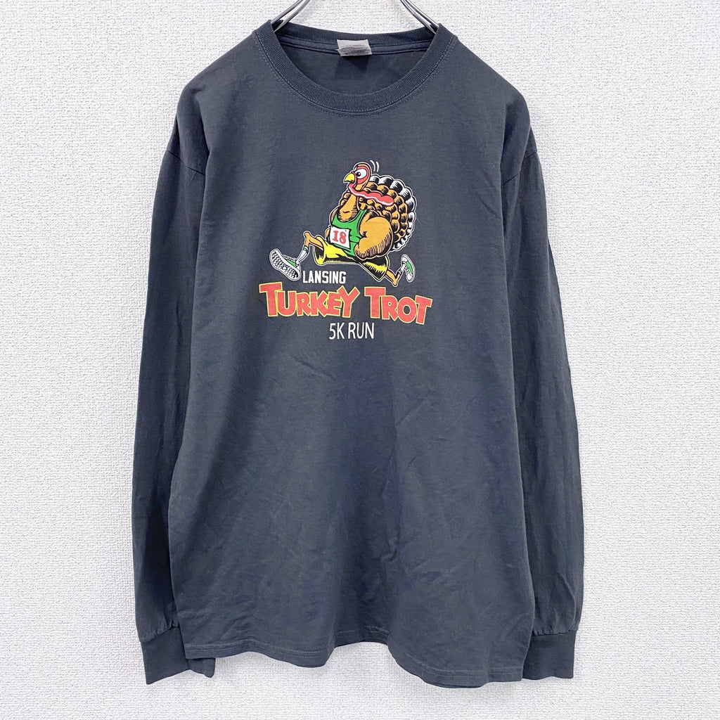 00s～　JERZEES　ジャージーズ　長袖プリントTシャツ/ロンT　ヴィンテージ　ダークグレー　Mサイズ　古着
