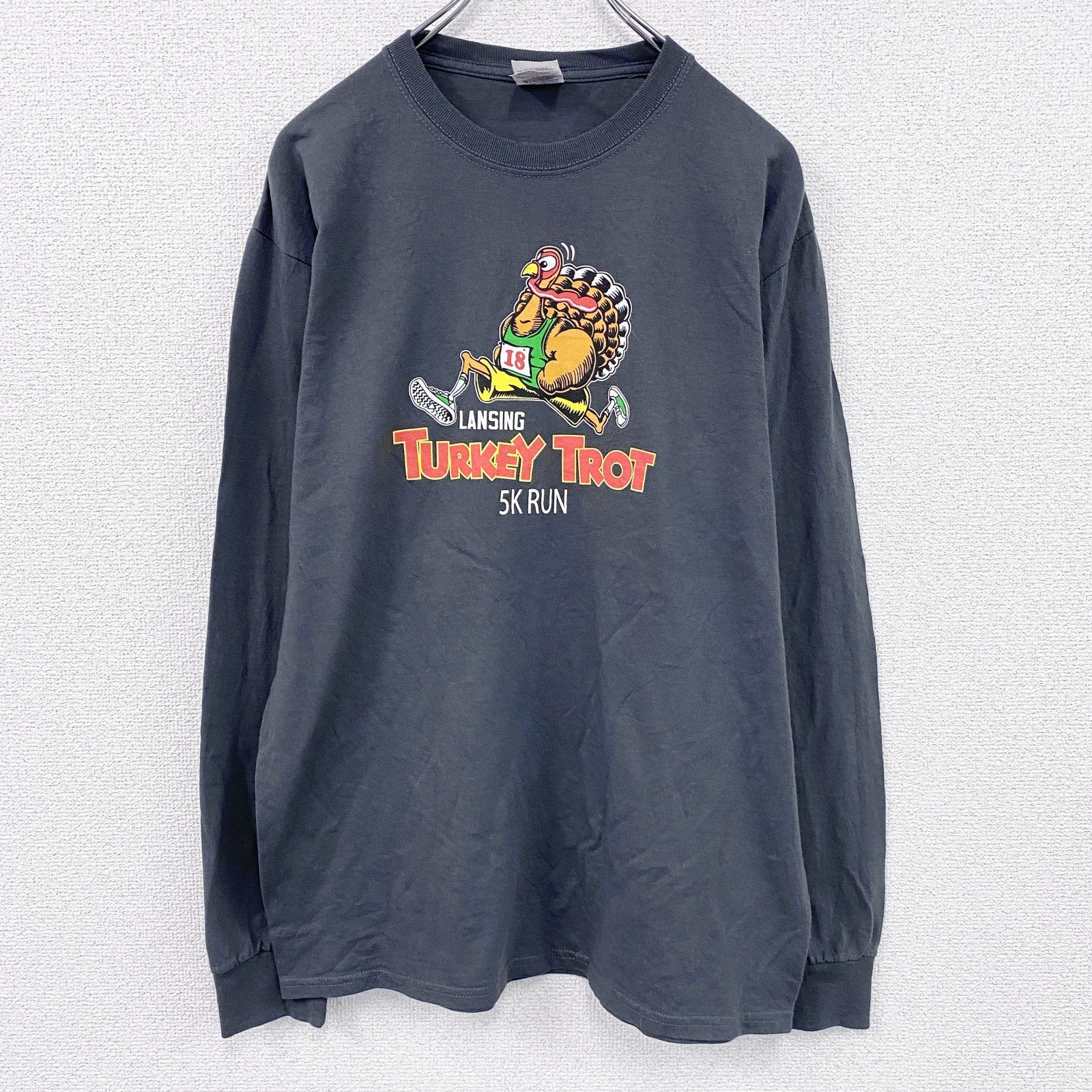 00s～　JERZEES　ジャージーズ　長袖プリントTシャツ/ロンT　ヴィンテージ　ダークグレー　Mサイズ　古着