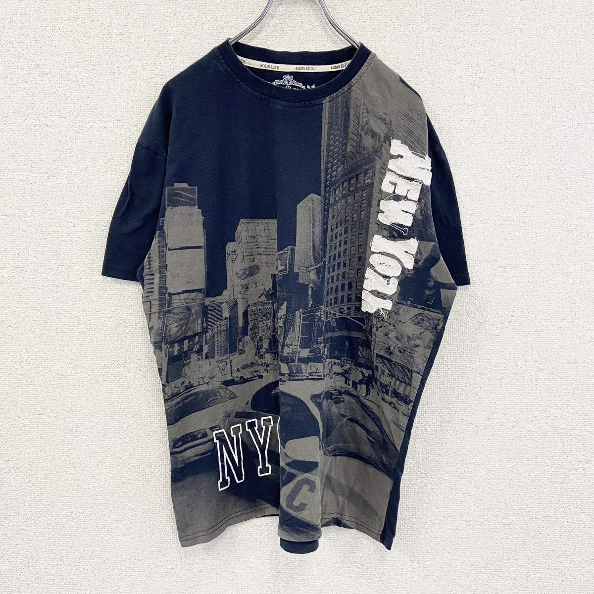 ROBIN RUTH　半袖プリントTシャツ　NEW YORK　紺　ネイビー　Lサイズ　古着