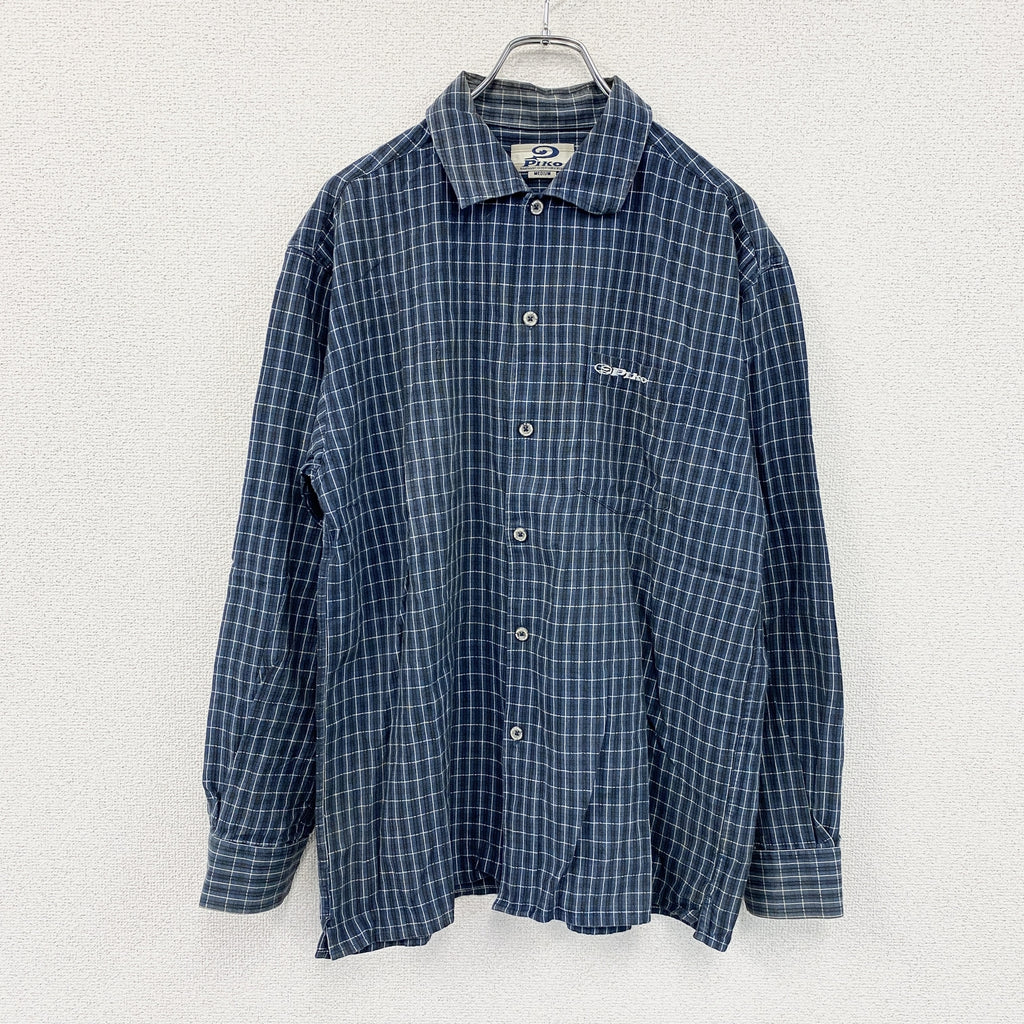 PIKO　ピコ　長袖シャツ　チェック柄　紺　ネイビー　Mサイズ　古着