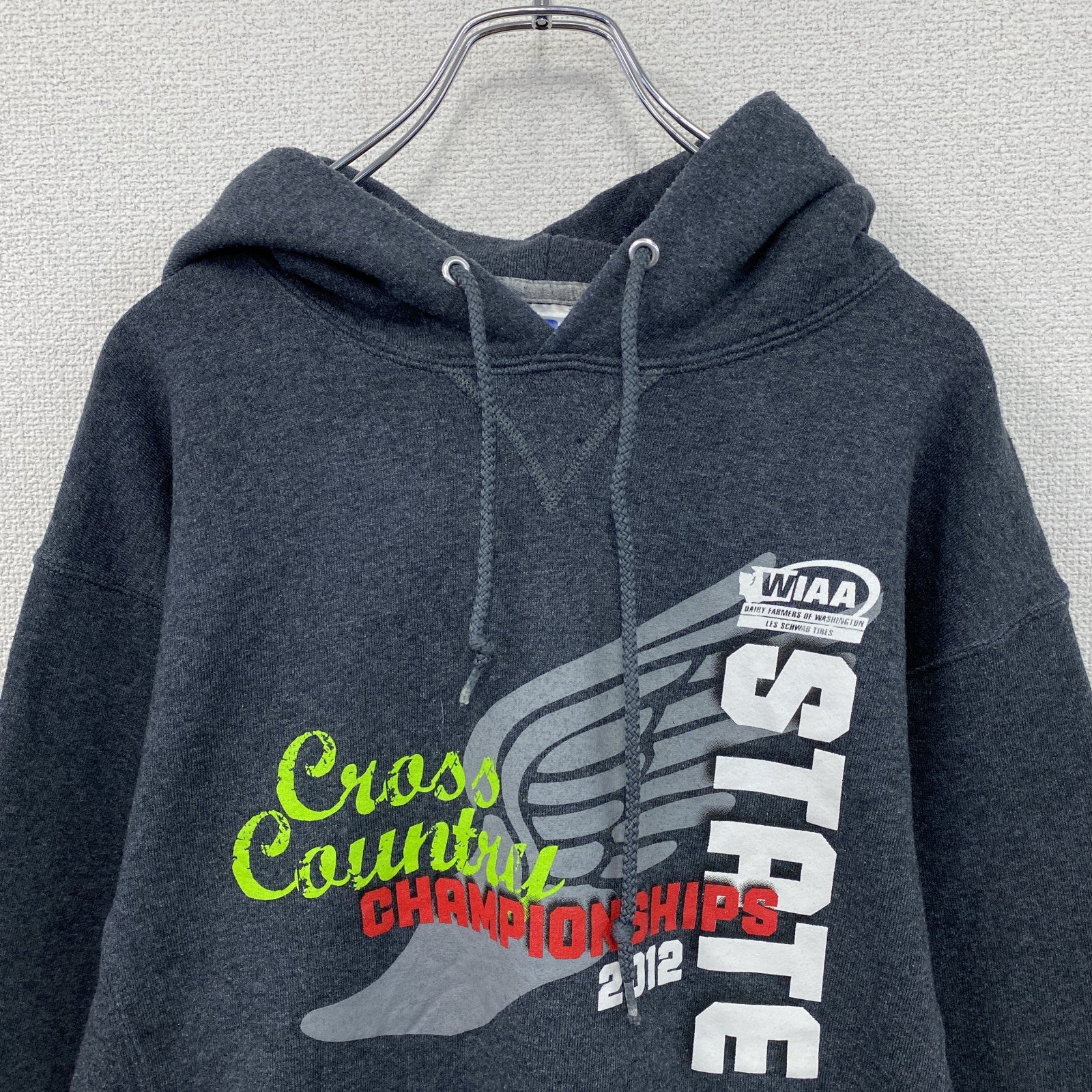 00s　RUSSELL　ラッセル　スウェットパーカー/フーディー　前V　クロスカントリー　ヴィンテージ　ダークグレー　Mサイズ　古着