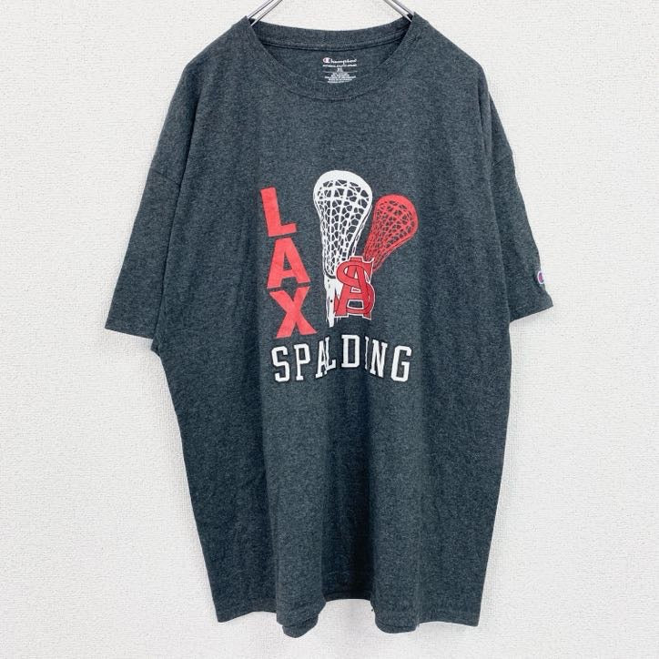 champion　チャンピオン　半袖プリントクルーネックTシャツ　ラクロス　スポーツ　グレー　灰色　XLサイズ　古着