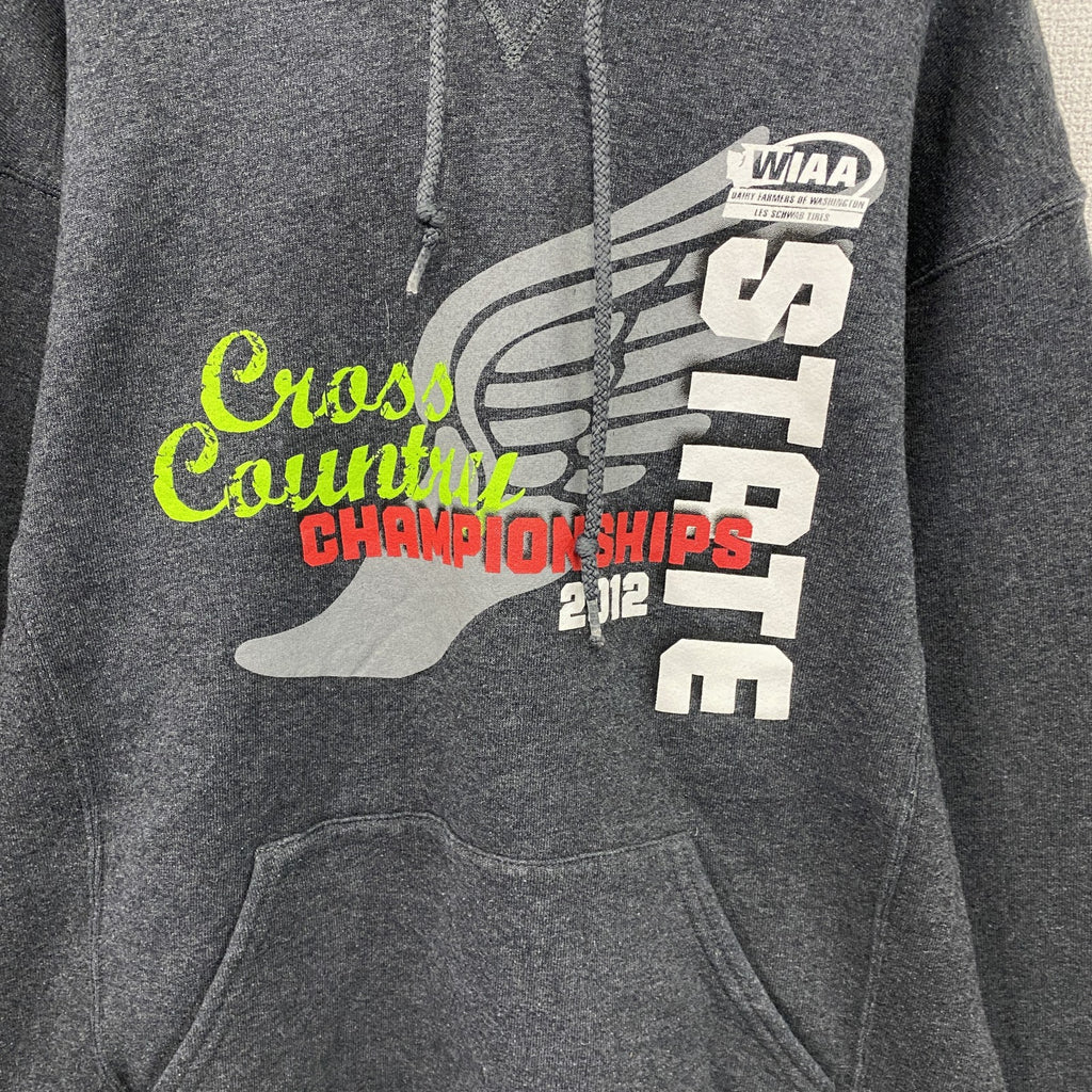 00s　RUSSELL　ラッセル　スウェットパーカー/フーディー　前V　クロスカントリー　ヴィンテージ　ダークグレー　Mサイズ　古着