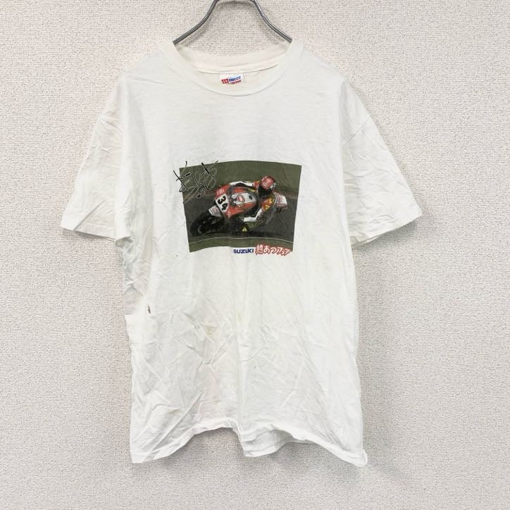 Hanes　ヘインズ　半袖プリントTシャツ　シングルステッチ　ヴィンテージ　白　ホワイト　Lサイズ カットソー メンズ コットン 古着