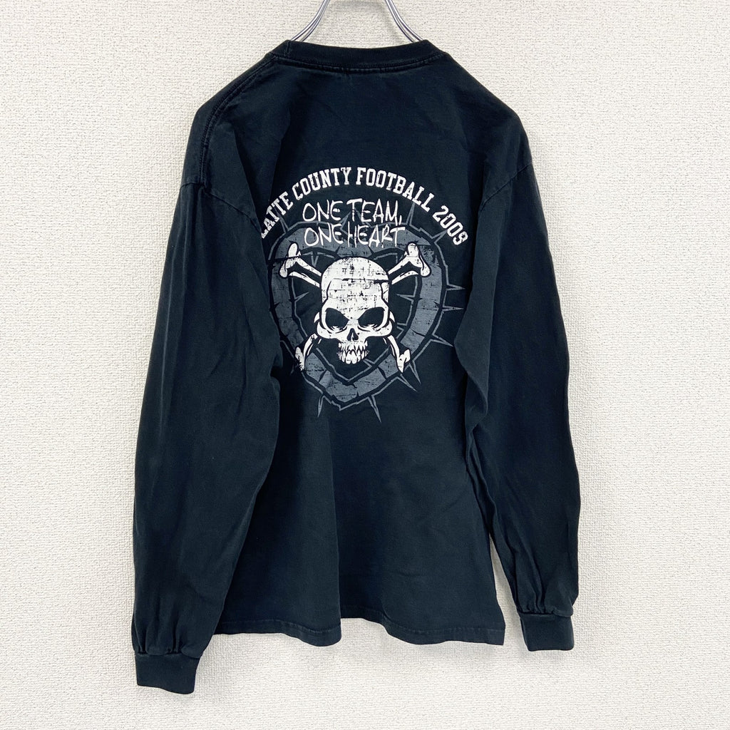 GILDAN　ギルダン　長袖プリントTシャツ/ロンT　スカル　骸骨　黒　ブラック　Mサイズ　古着