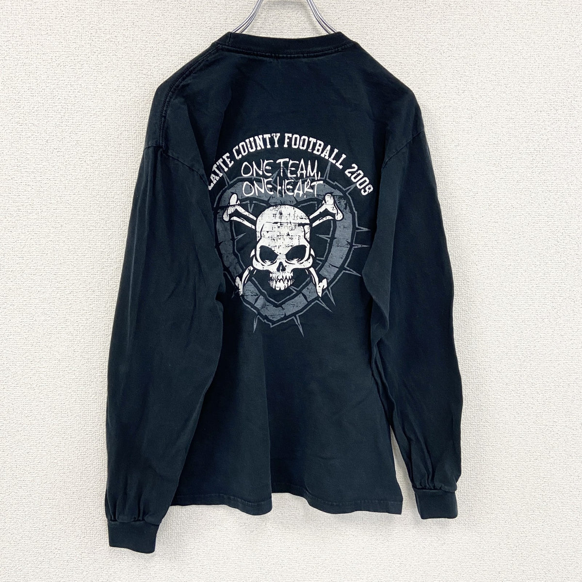 GILDAN　ギルダン　長袖プリントTシャツ/ロンT　スカル　骸骨　黒　ブラック　Mサイズ　古着