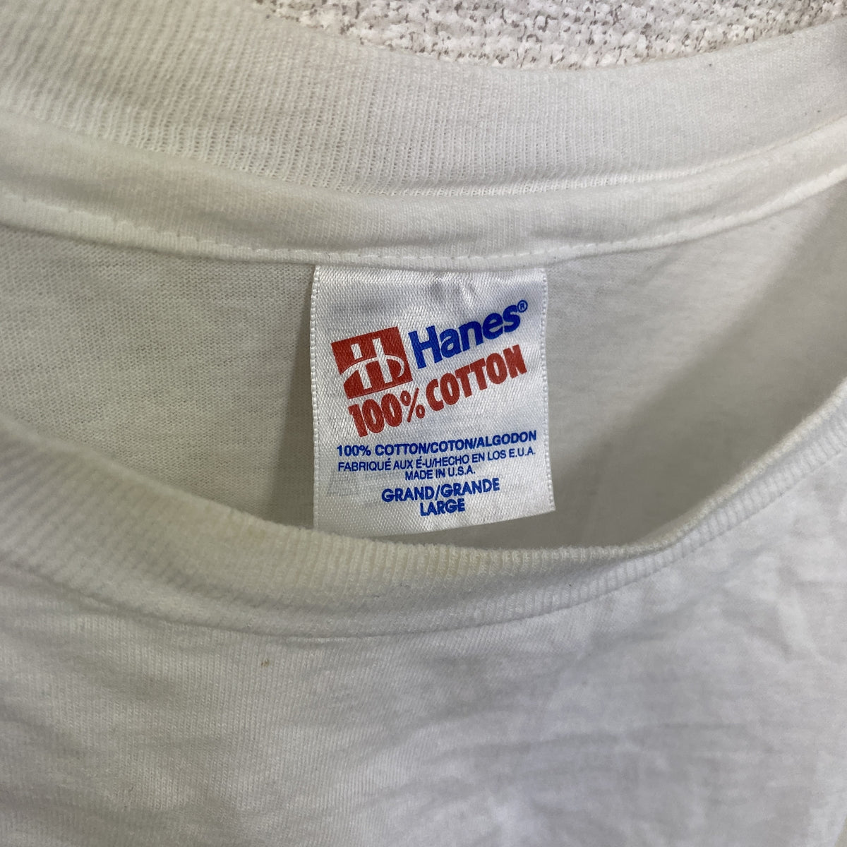Hanes　ヘインズ　半袖プリントTシャツ　シングルステッチ　ヴィンテージ　白　ホワイト　Lサイズ カットソー メンズ コットン 古着