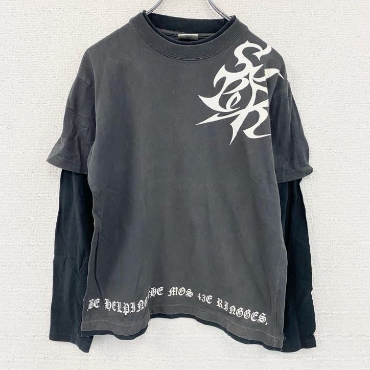 BULLET NOISE　バレットノイズ　長袖Tシャツ/ロンT　フェイクレイヤード　黒　ブラック　Mサイズ カットソー メンズ コットン 古着