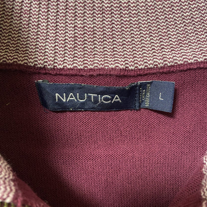 古着 used　NAUTICA ノーティカ　長袖ハーフジップニット　セーター　ライン　ハイネック　Lサイズ