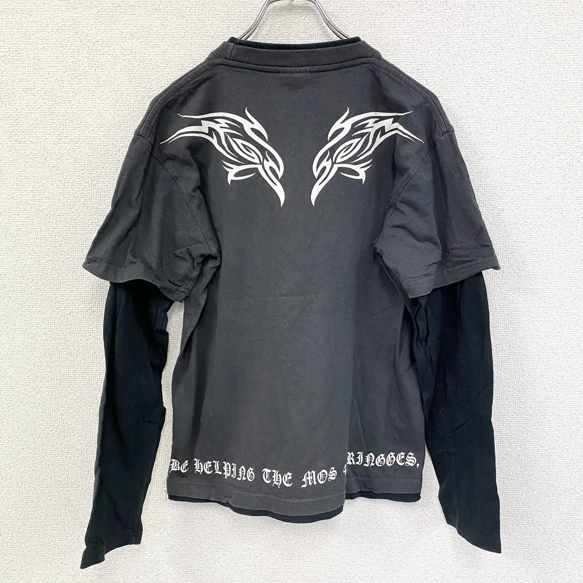 BULLET NOISE　バレットノイズ　長袖Tシャツ/ロンT　フェイクレイヤード　黒　ブラック　Mサイズ カットソー メンズ コットン 古着