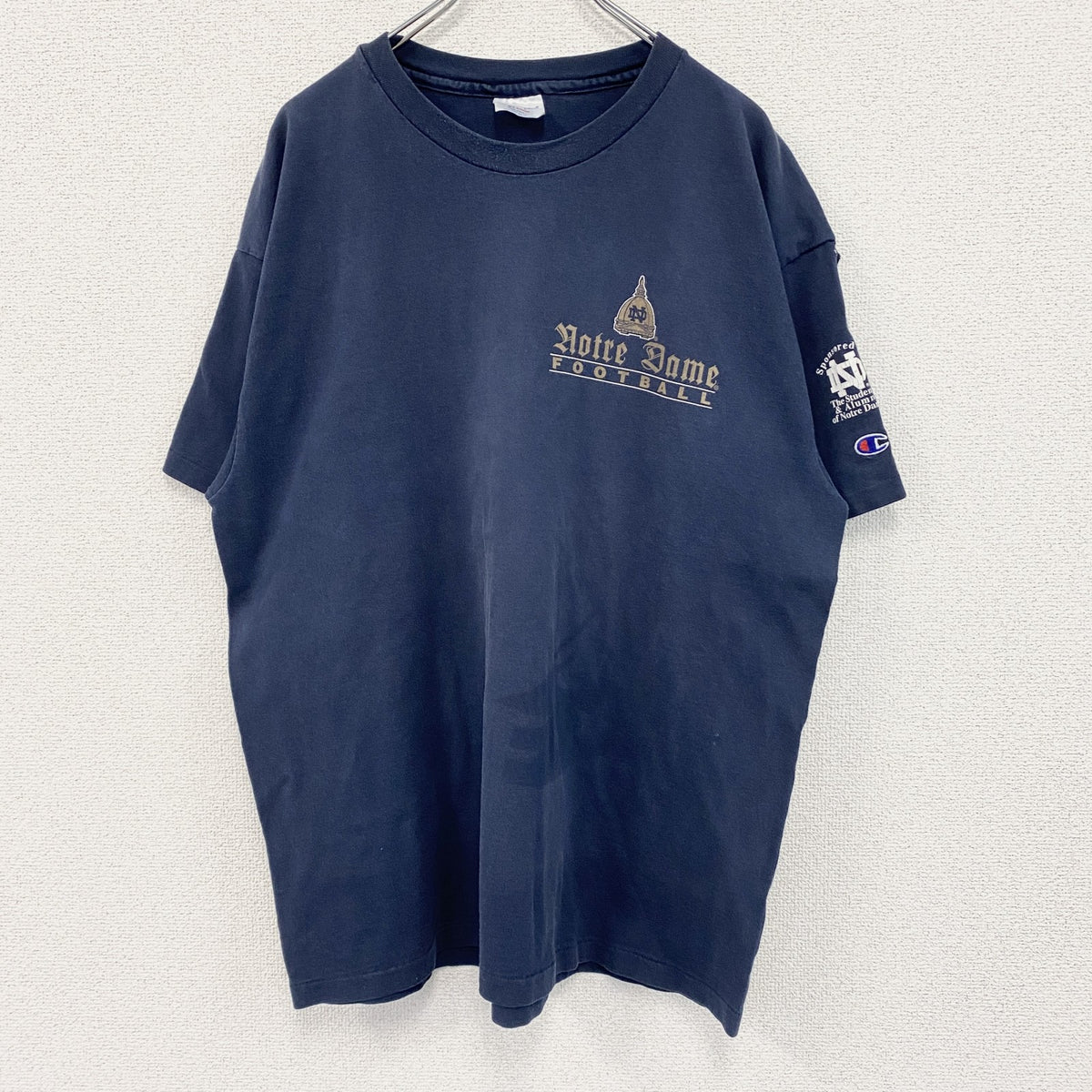 90s　champion チャンピオン　半袖カレッジプリントTシャツ　ノートルダム大学　ネイビー　紺　XLサイズ　　ヴィンテージ　古着