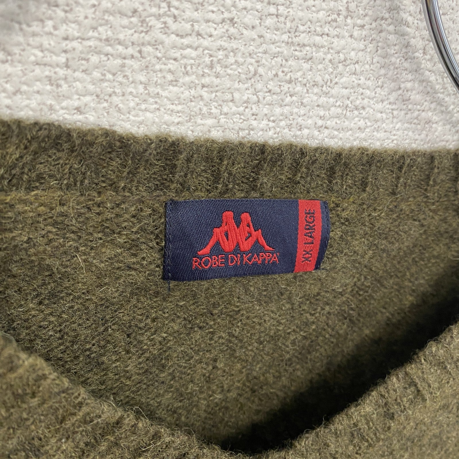 Kappa　カッパ　ウールニットセーター　シェットランドウール　カーキ　2XLサイズ　古着