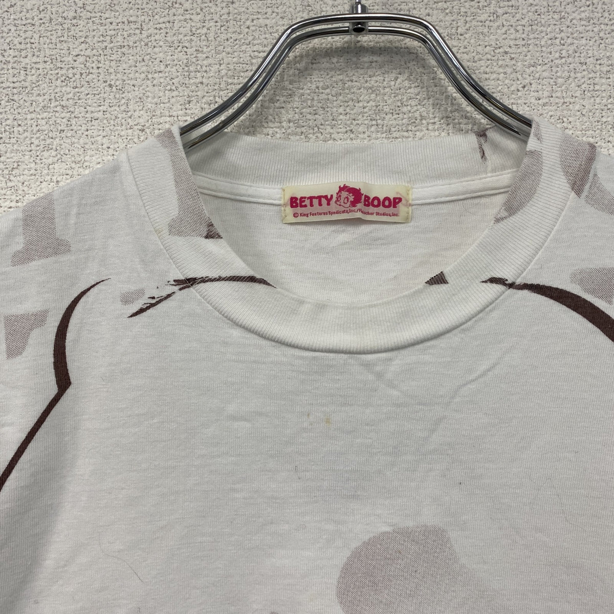 Betty Boop　ベティブープ　半袖プリントTシャツ　白　ホワイト　茶色　ブラウン　M-Lサイズ カットソー メンズ コットン 古着