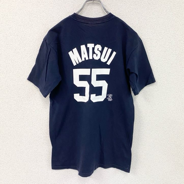 Majestic　マジェスティック　半袖プリントTシャツ　NEW YORK YANKEES　ニューヨークヤンキース　松井秀喜　紺　ネイビー　Lサイズ　古着