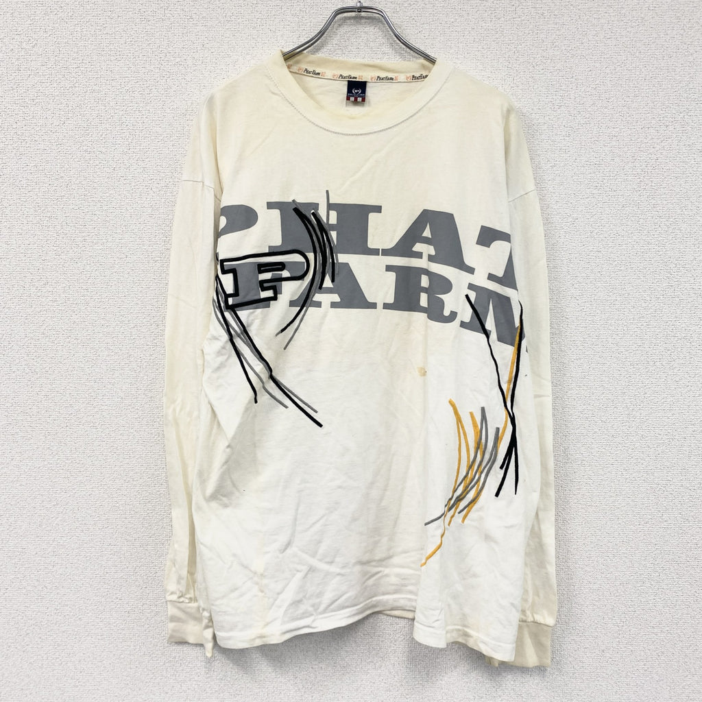 00s　PHAT FARM　ファットファーム　長袖プリントTシャツ/ロンT　白　ホワイト　2XLサイズ　古着