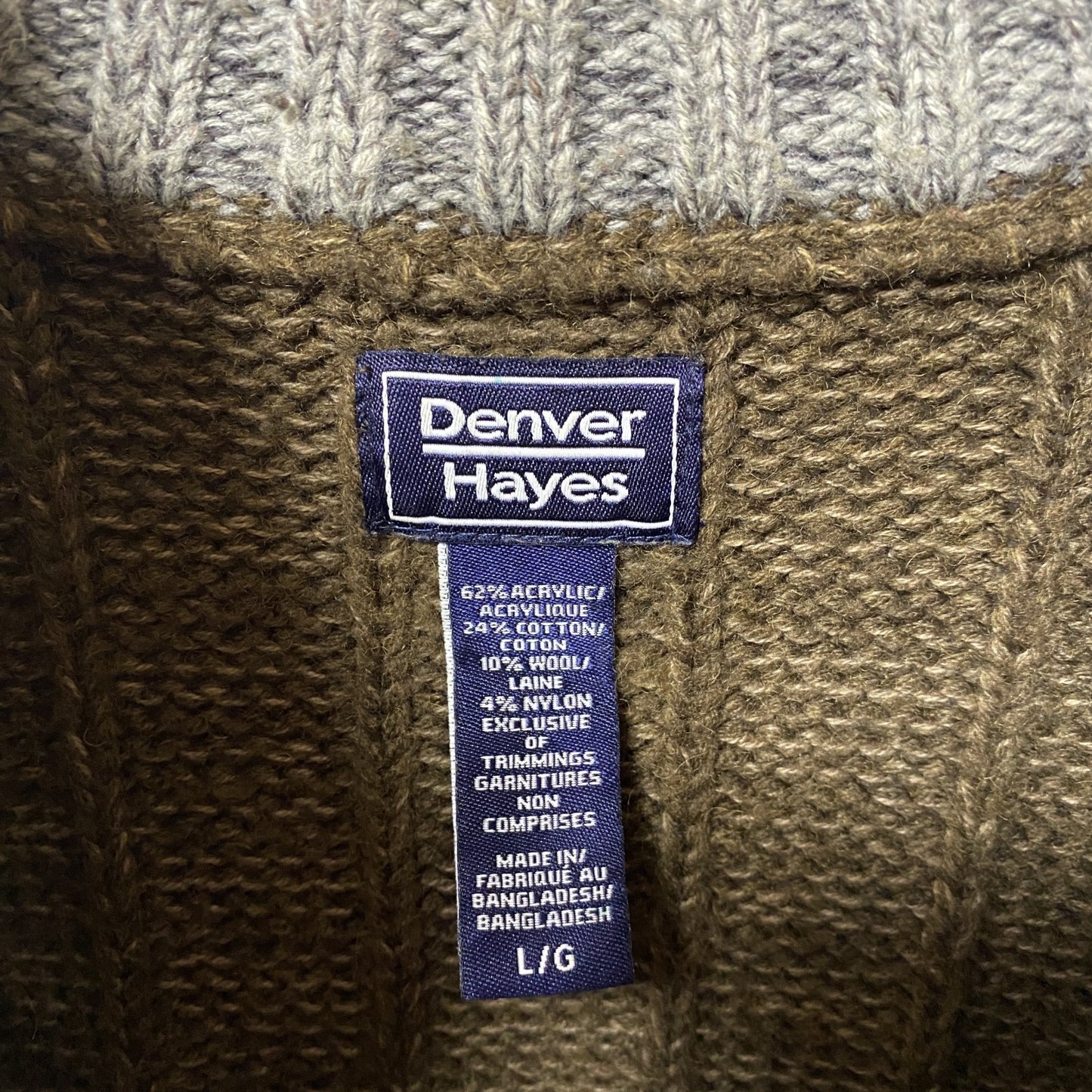 古着 used　Denver Hayes　長袖ハーフジップニット　セーター　ハイネック　無地　茶色　ブラウン　Lサイズ