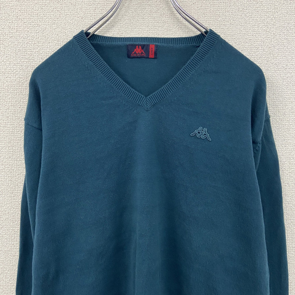 90s　Kappa　カッパ　コットンニットセーター　ヴィンテージ　青　ブルー　Lサイズ　古着
