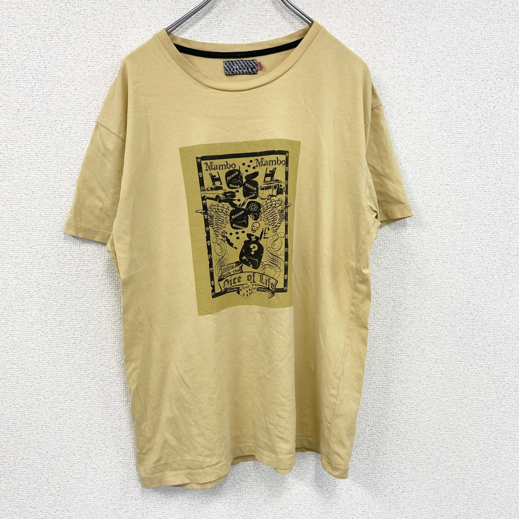 MAMBO　半袖プリントTシャツ　スカル　骸骨　黄色　イエロー　Lサイズ　古着