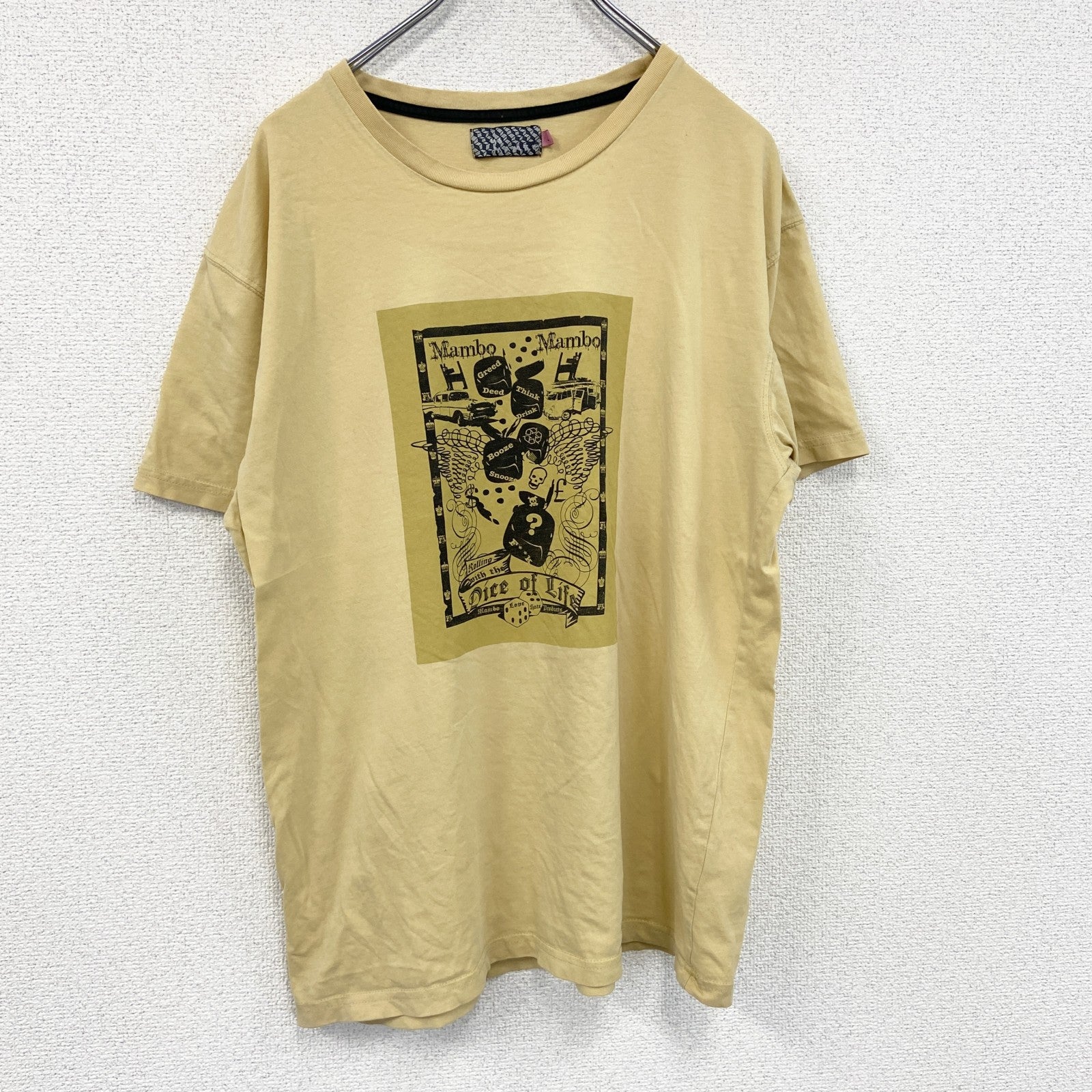 MAMBO　半袖プリントTシャツ　スカル　骸骨　黄色　イエロー　Lサイズ　古着
