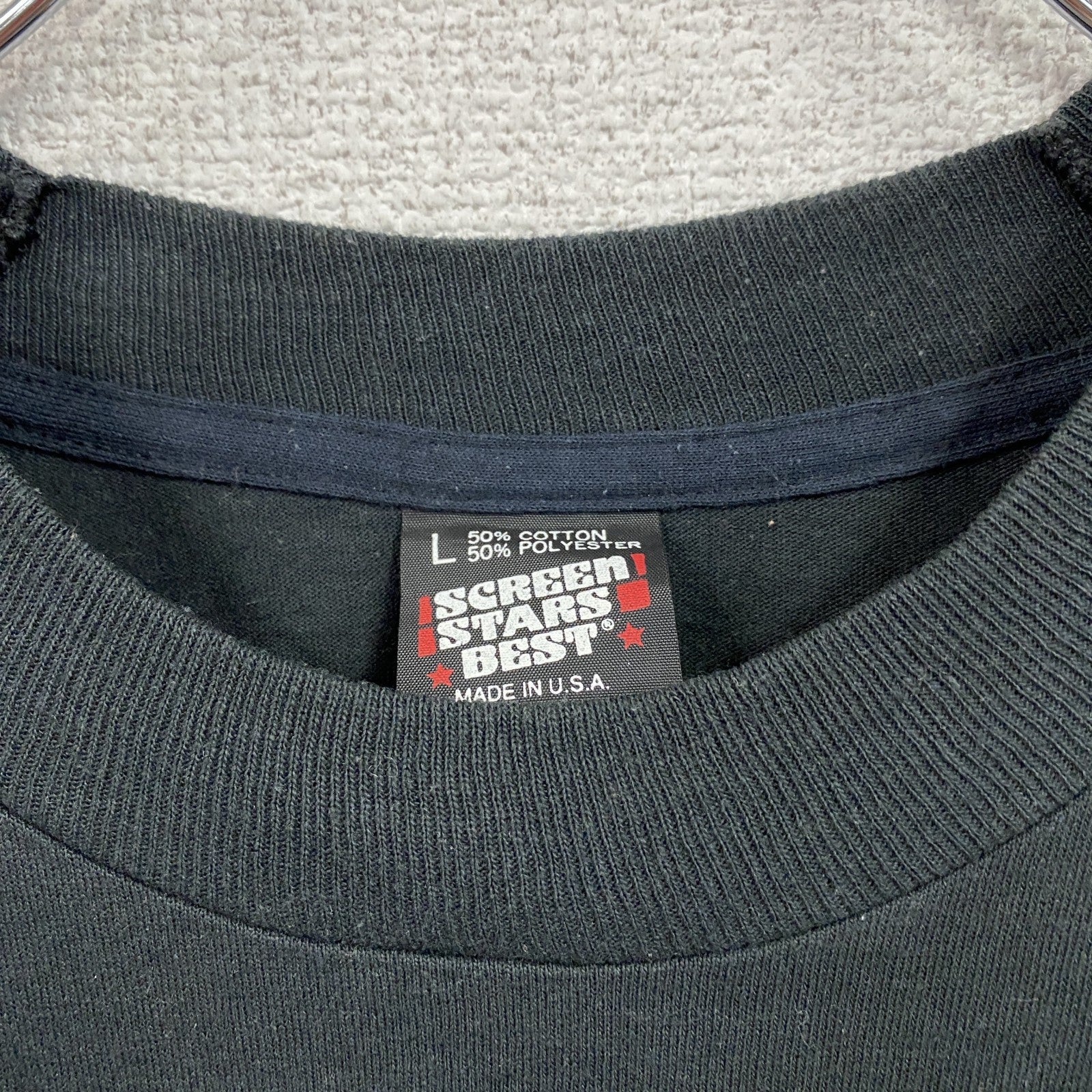 90s　SCREEN STARS　半袖プリントTシャツ　ヴィンテージ　シングルステッチ　黒　ブラック　Lサイズ　古着